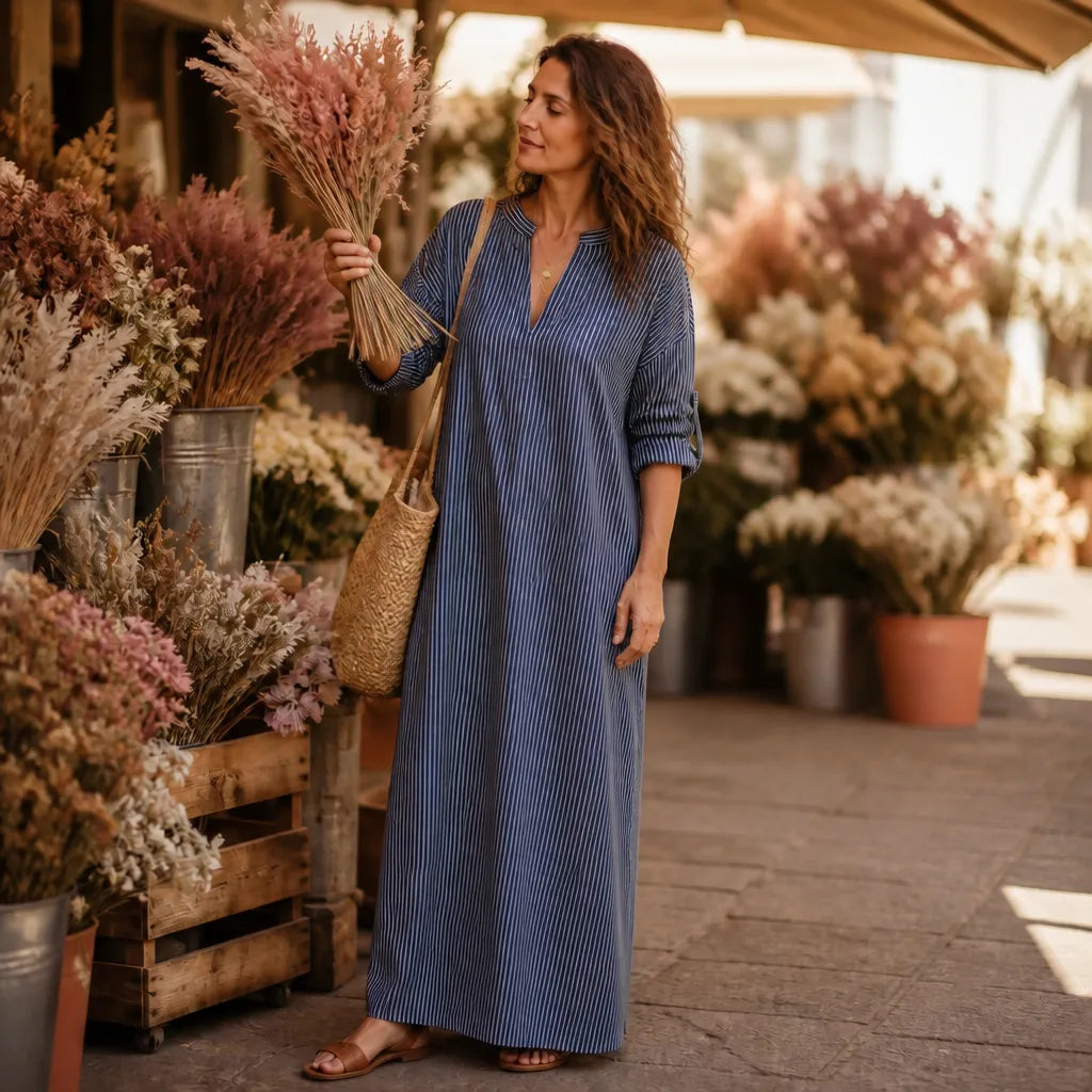 Poncette | Women's Striped V Neck Maxi Dress