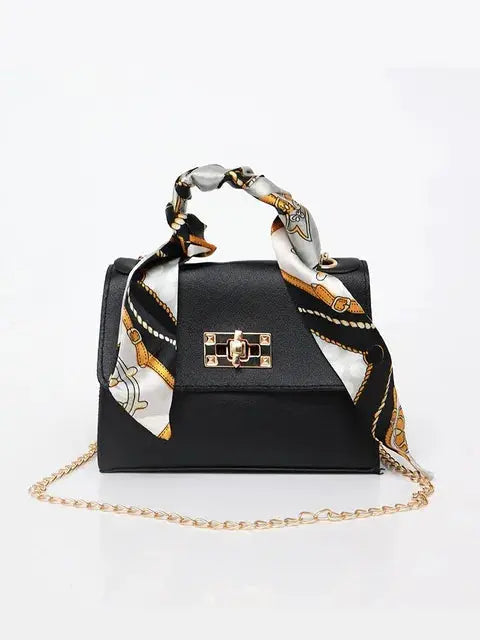 Sabelle | Women's Structured Chain Bag with Scarf-Wrapped Handle