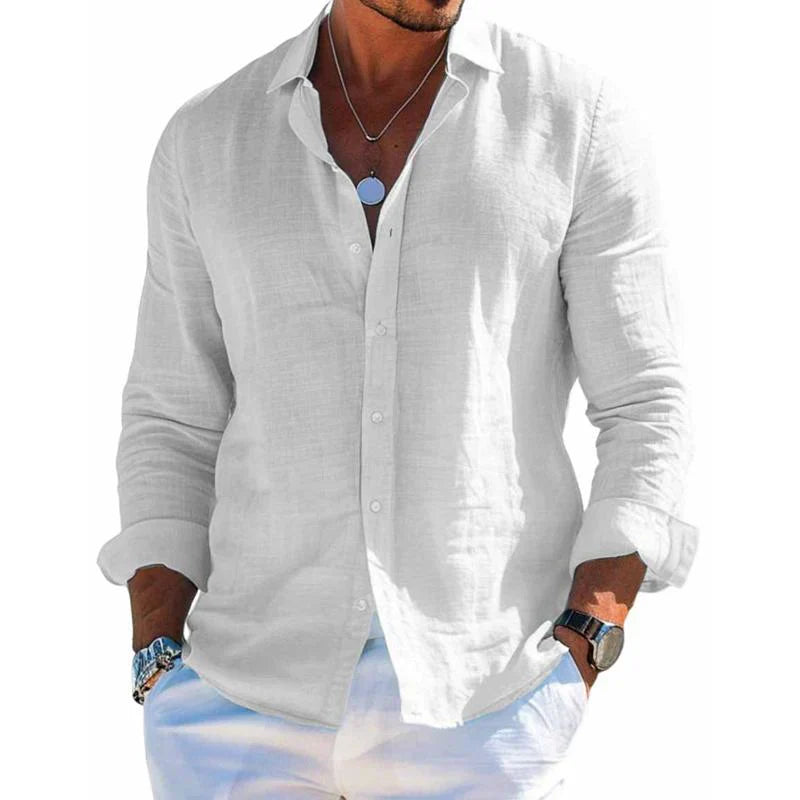 Rainer | Men's Long Sleeve Casual Garment-Washed Linen Shirt