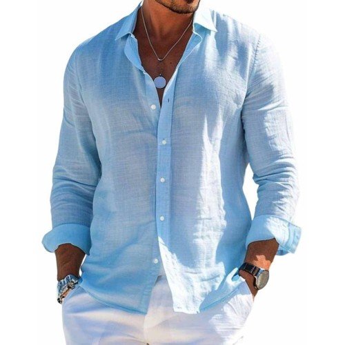 Rainer | Men's Long Sleeve Casual Garment-Washed Linen Shirt