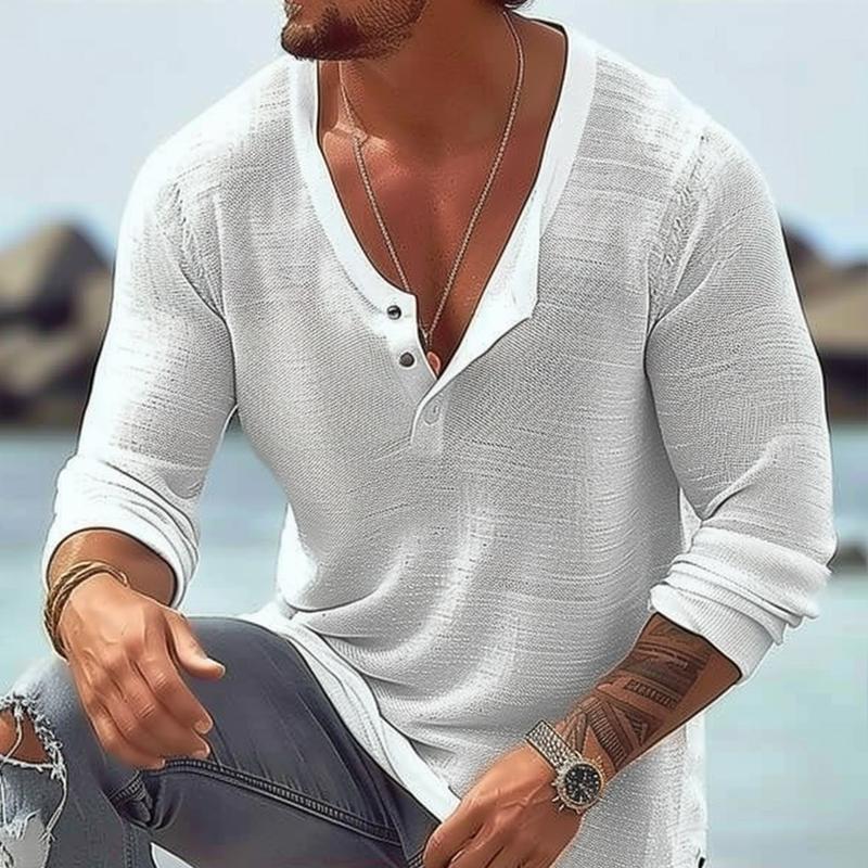 Reid | Men's Casual Long Sleeve U Neck Henley Tee