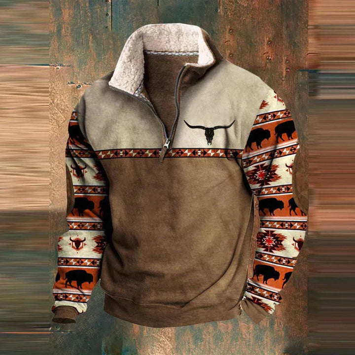Remy | Men's Half Zip Pile Pullover with Pattern Sleeves