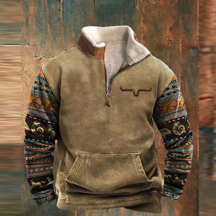 Remy | Men's Half Zip Pile Pullover with Pattern Sleeves