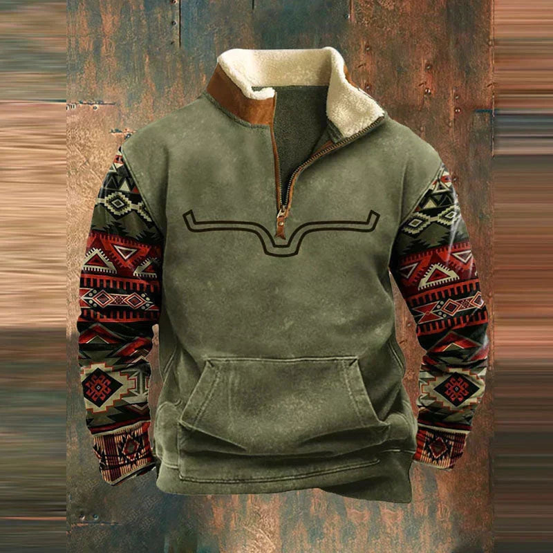 Remy | Men's Half Zip Pile Pullover with Pattern Sleeves