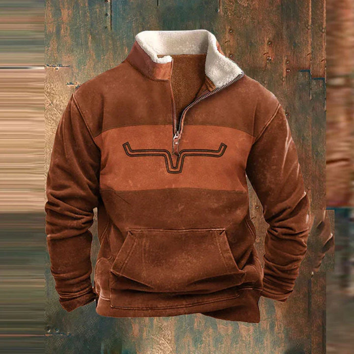 Remy | Men's Half Zip Pile Pullover with Pattern Sleeves