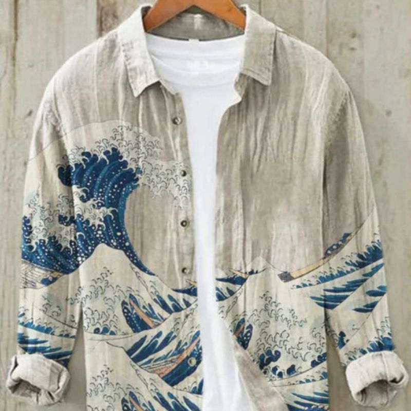Ren | Men's Vintage Japanese Art Print Linen Shirt
