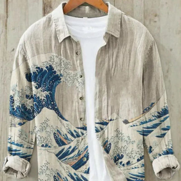 Ren | Men's Vintage Japanese Art Print Linen Shirt