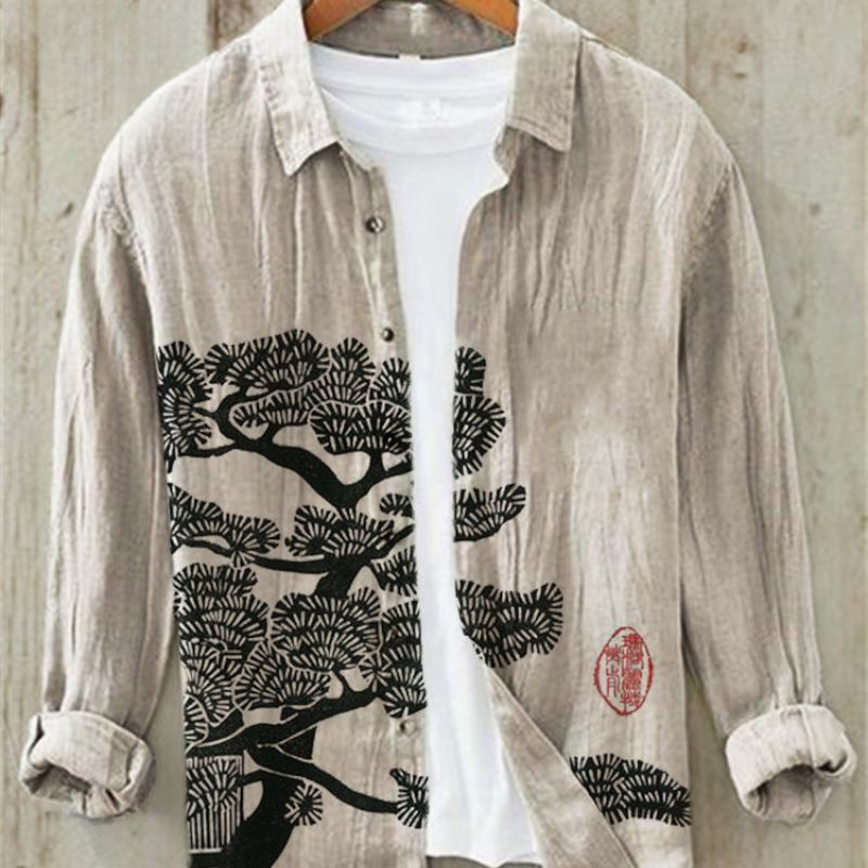 Ren | Men's Vintage Japanese Art Print Linen Shirt