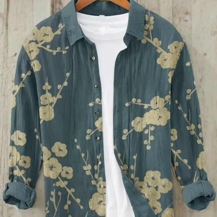 Ren | Men's Vintage Japanese Art Print Linen Shirt