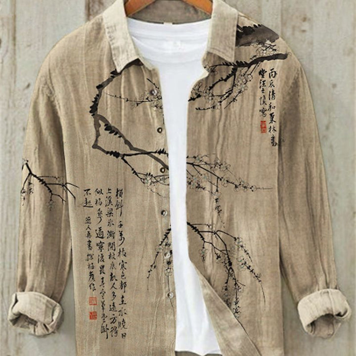 Ren | Men's Vintage Japanese Art Print Linen Shirt