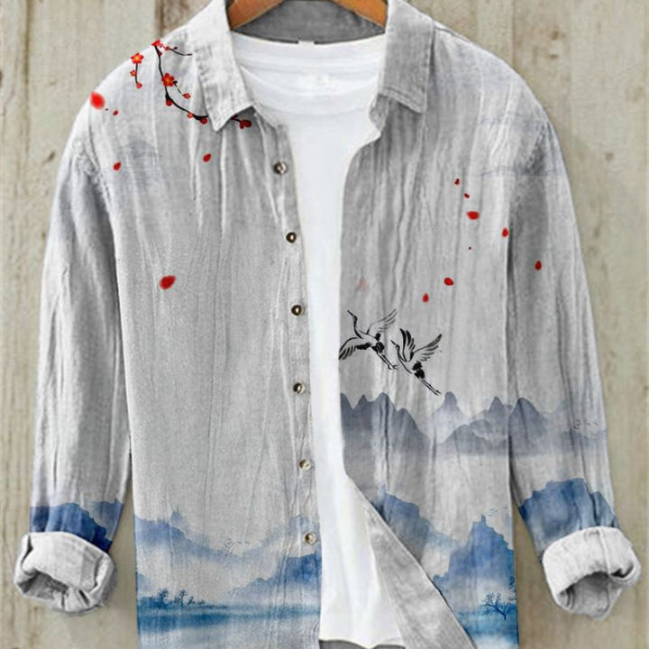 Ren | Men's Vintage Japanese Art Print Linen Shirt