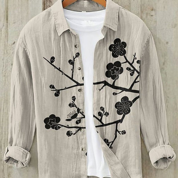 Ren | Men's Vintage Japanese Art Print Linen Shirt