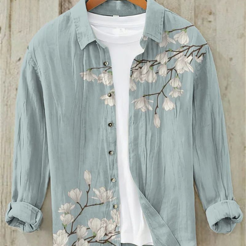 Ren | Men's Vintage Japanese Art Print Linen Shirt