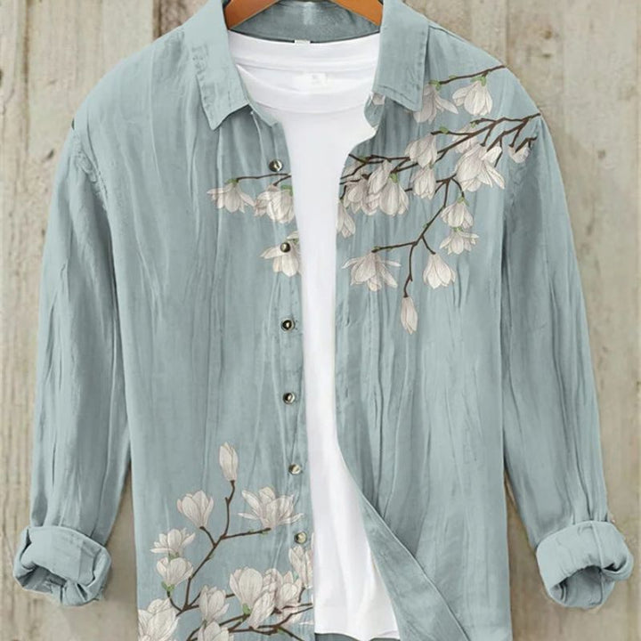 Ren | Men's Vintage Japanese Art Print Linen Shirt