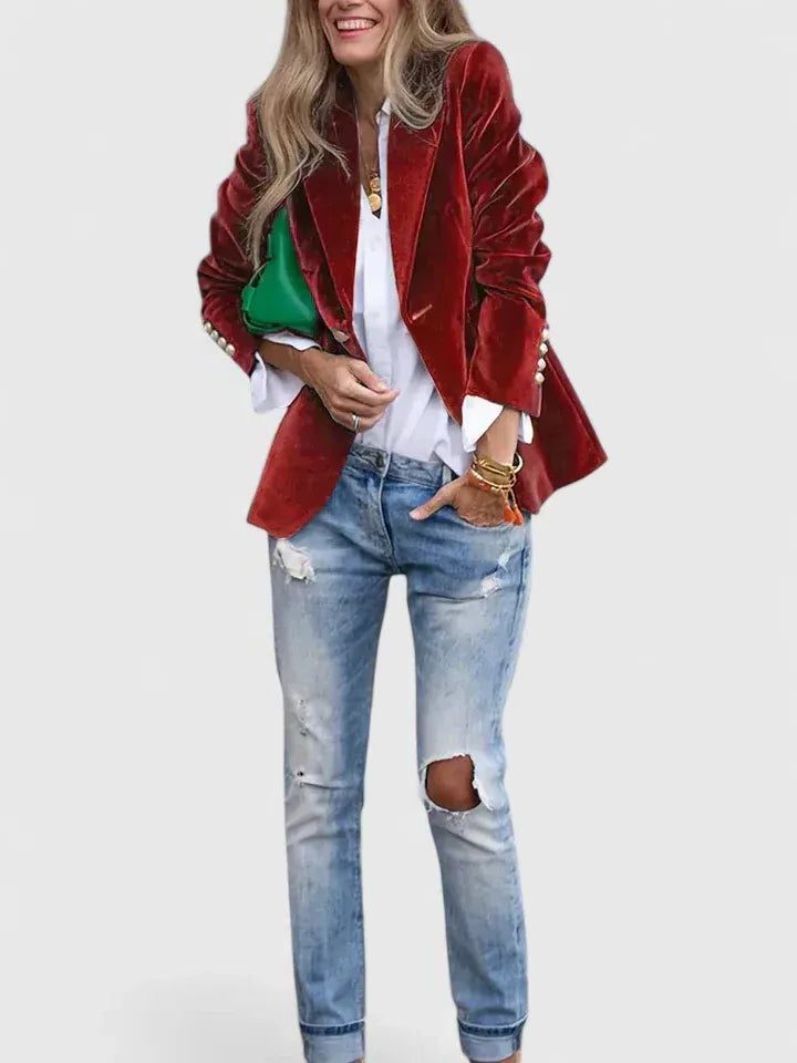 Philomene | Women's Evening Blazer with Notch Lapel and Gold Buttons