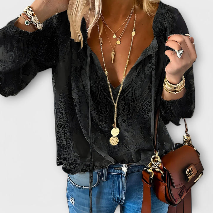 Rosalind | Women's Bohemian Lace Tie-Neck Sophisticated Blouse