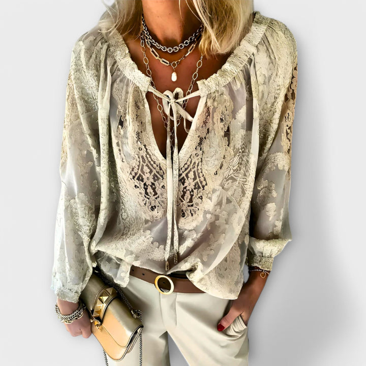 Rosalind | Women's Bohemian Lace Tie-Neck Sophisticated Blouse