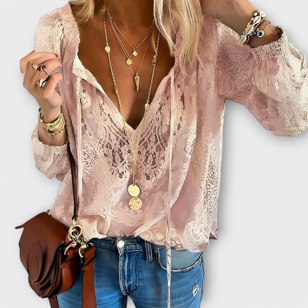 Rosalind | Women's Bohemian Lace Tie-Neck Sophisticated Blouse