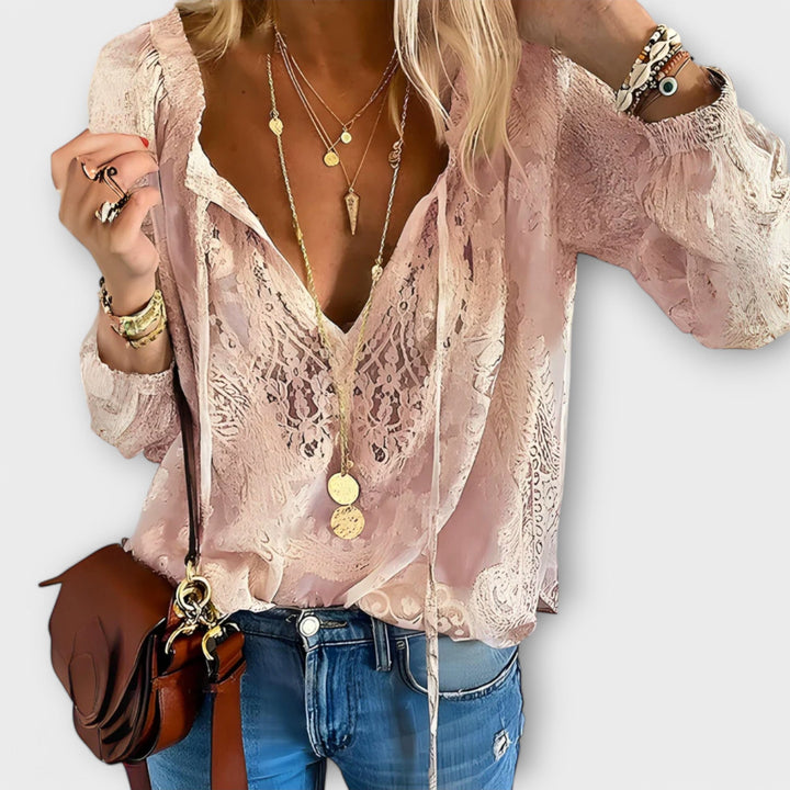 Rosalind | Women's Bohemian Lace Tie-Neck Sophisticated Blouse