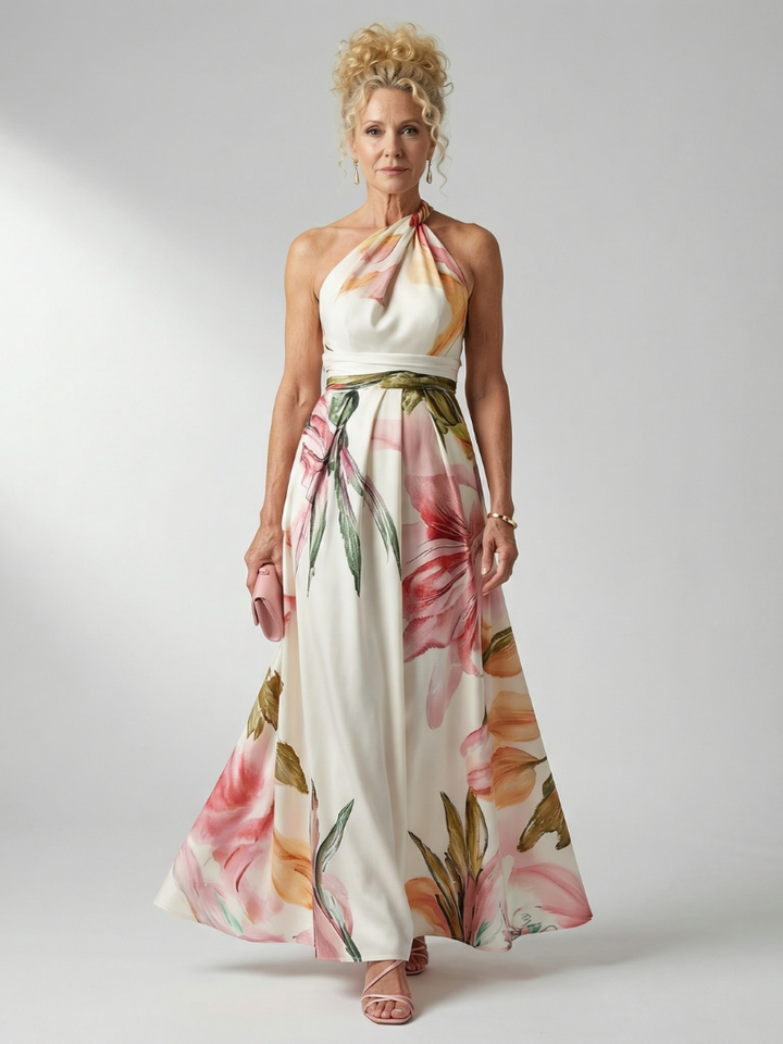 Rosalind | Women's Light Floral Halter Maxi Dress