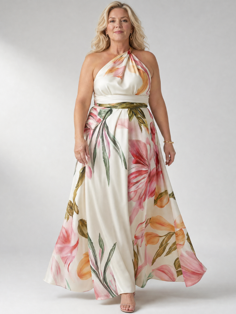 Rosalind | Women's Light Floral Halter Maxi Dress