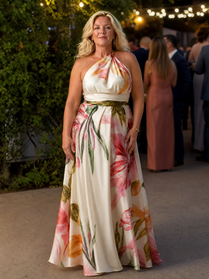 Rosalind | Women's Light Floral Halter Maxi Dress