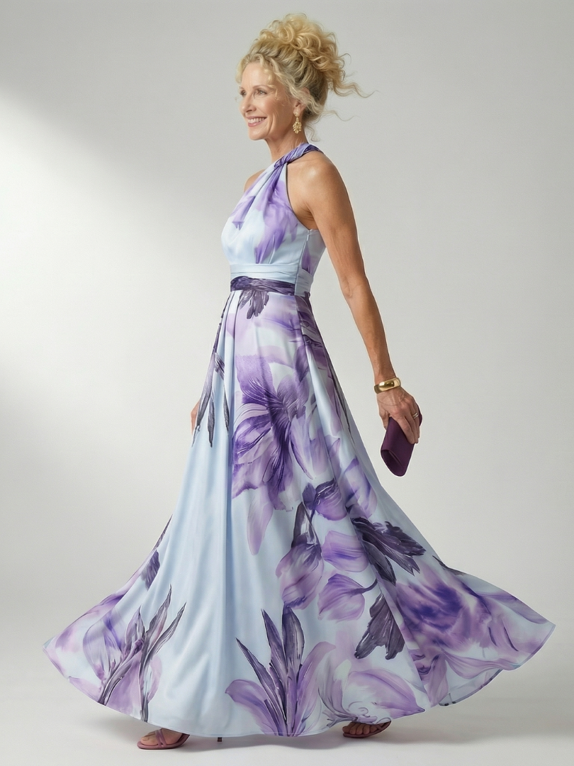 Rosalind | Women's Light Floral Halter Maxi Dress