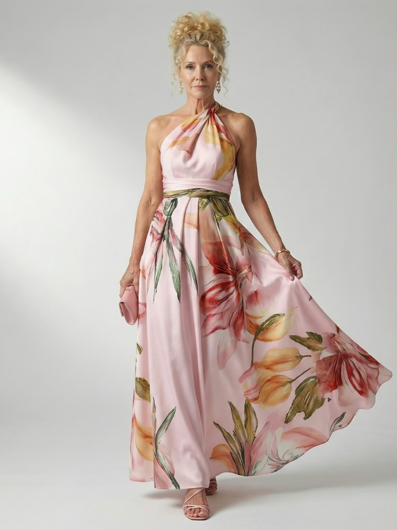 Rosalind | Women's Light Floral Halter Maxi Dress