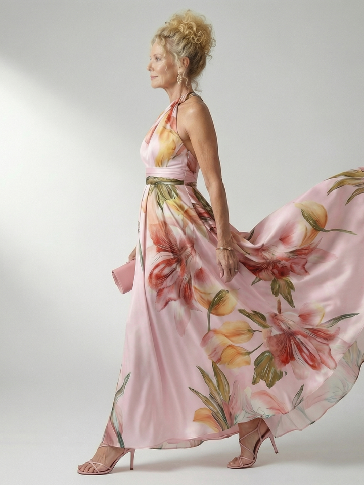 Rosalind | Women's Light Floral Halter Maxi Dress