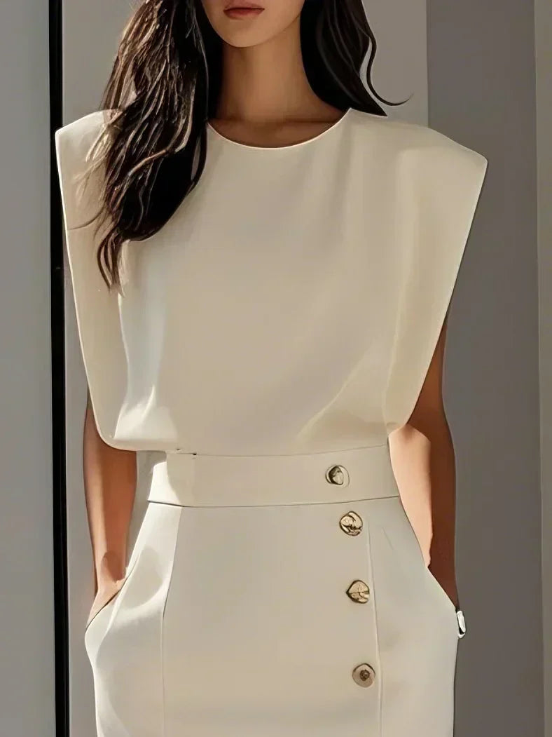 Rosalind | Women's Side-Button Sleeveless Structured Midi Dress