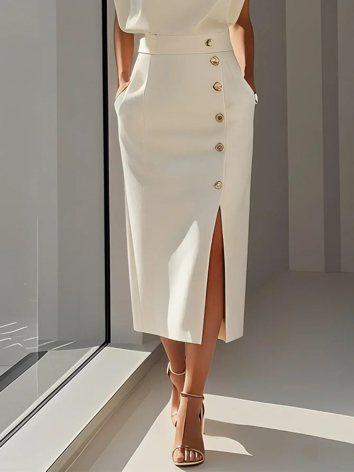 Rosalind | Women's Side-Button Sleeveless Structured Midi Dress