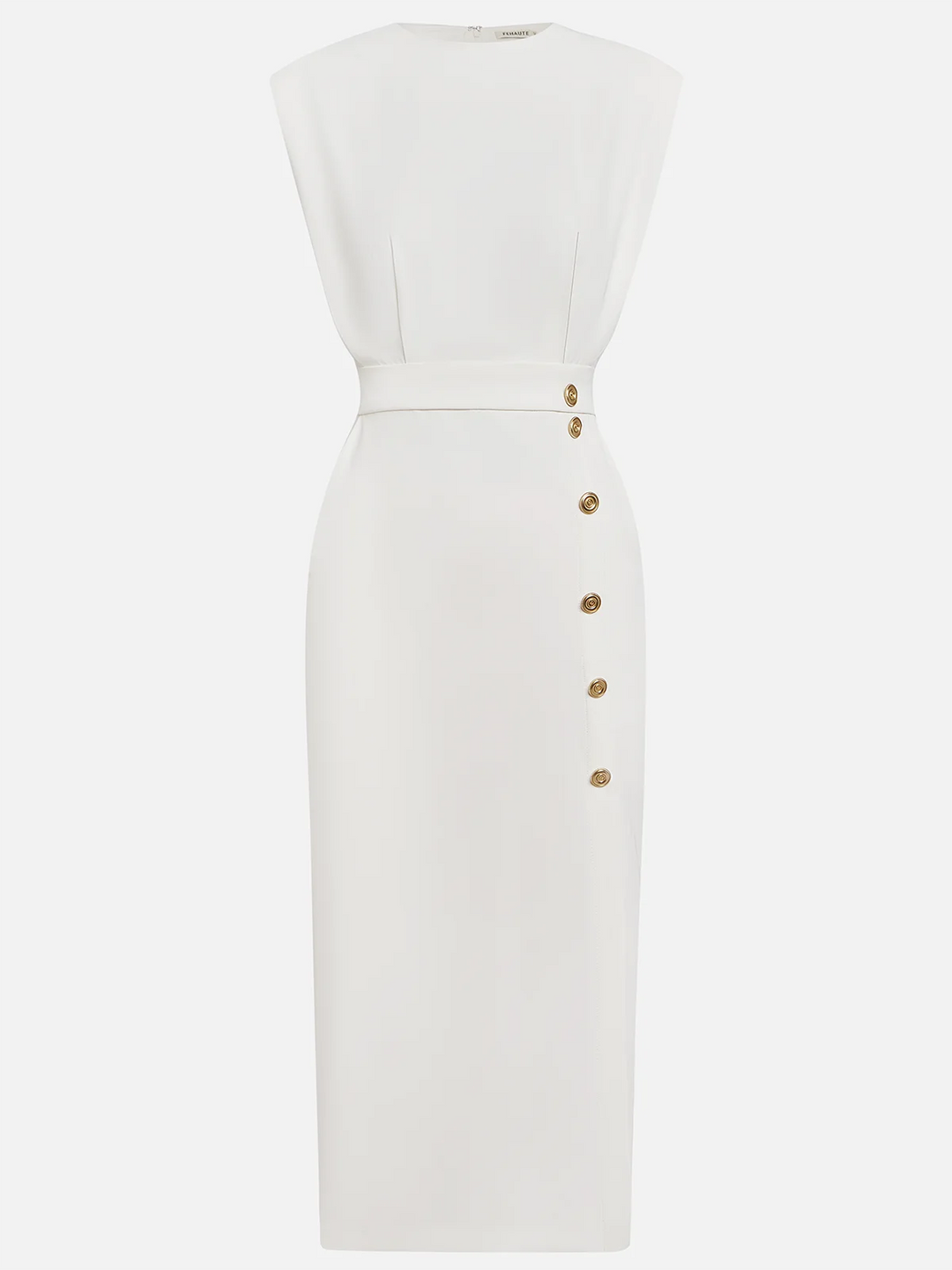 Rosalind | Women's Side-Button Sleeveless Structured Midi Dress