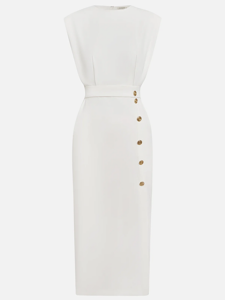 Rosalind | Women's Side-Button Sleeveless Structured Midi Dress