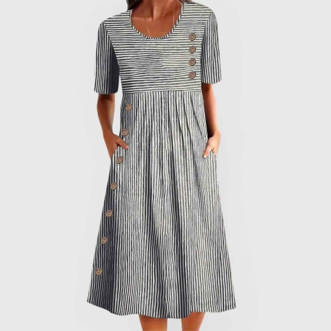 Rosalind | Women's Vertical Stripe Short Sleeve Midi Dress