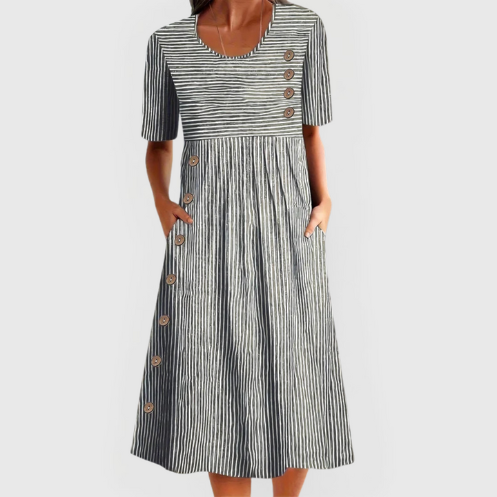 Rosalind | Women's Vertical Stripe Short Sleeve Midi Dress