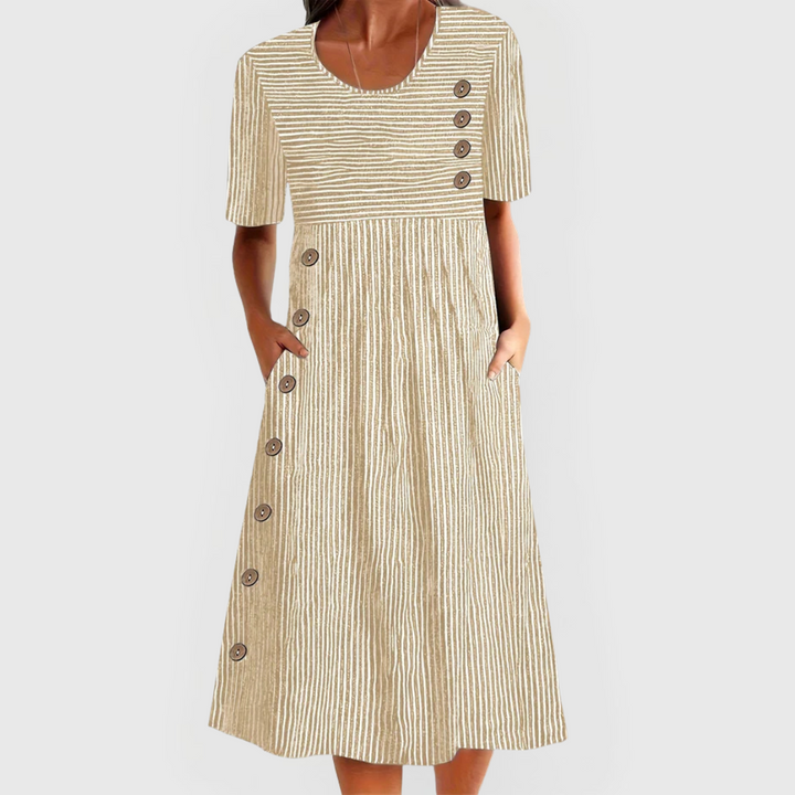 Rosalind | Women's Vertical Stripe Short Sleeve Midi Dress