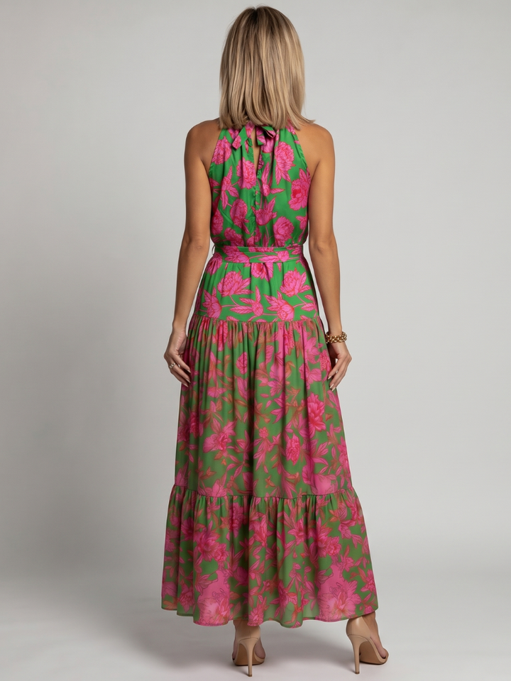 Rowen | Women's Draped Halter Tiered Midi Dress