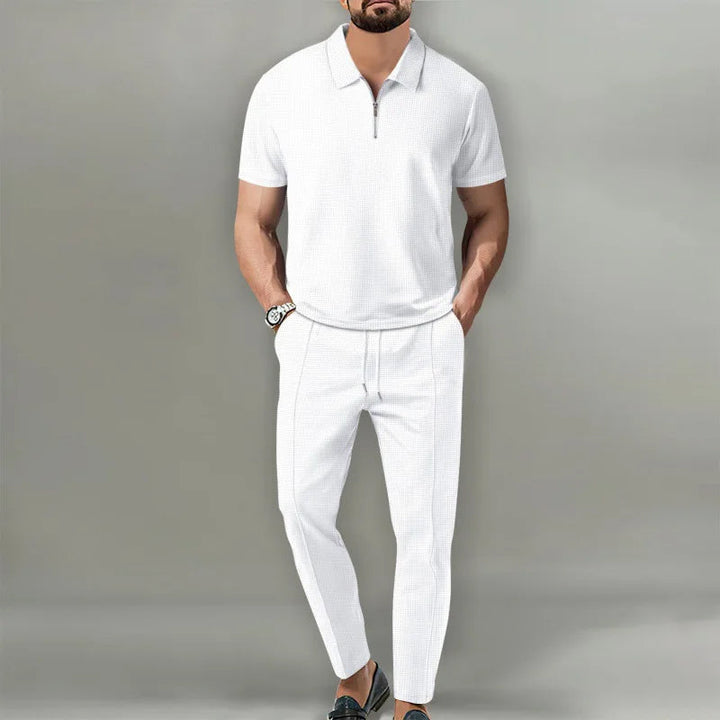 Russell | Men's Waffle-Knit Zip-Collar Polo and Trousers Set