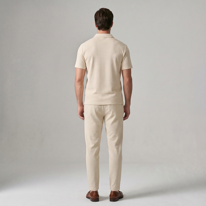 Russell | Men's Waffle-Knit Zip-Collar Polo and Trousers Set