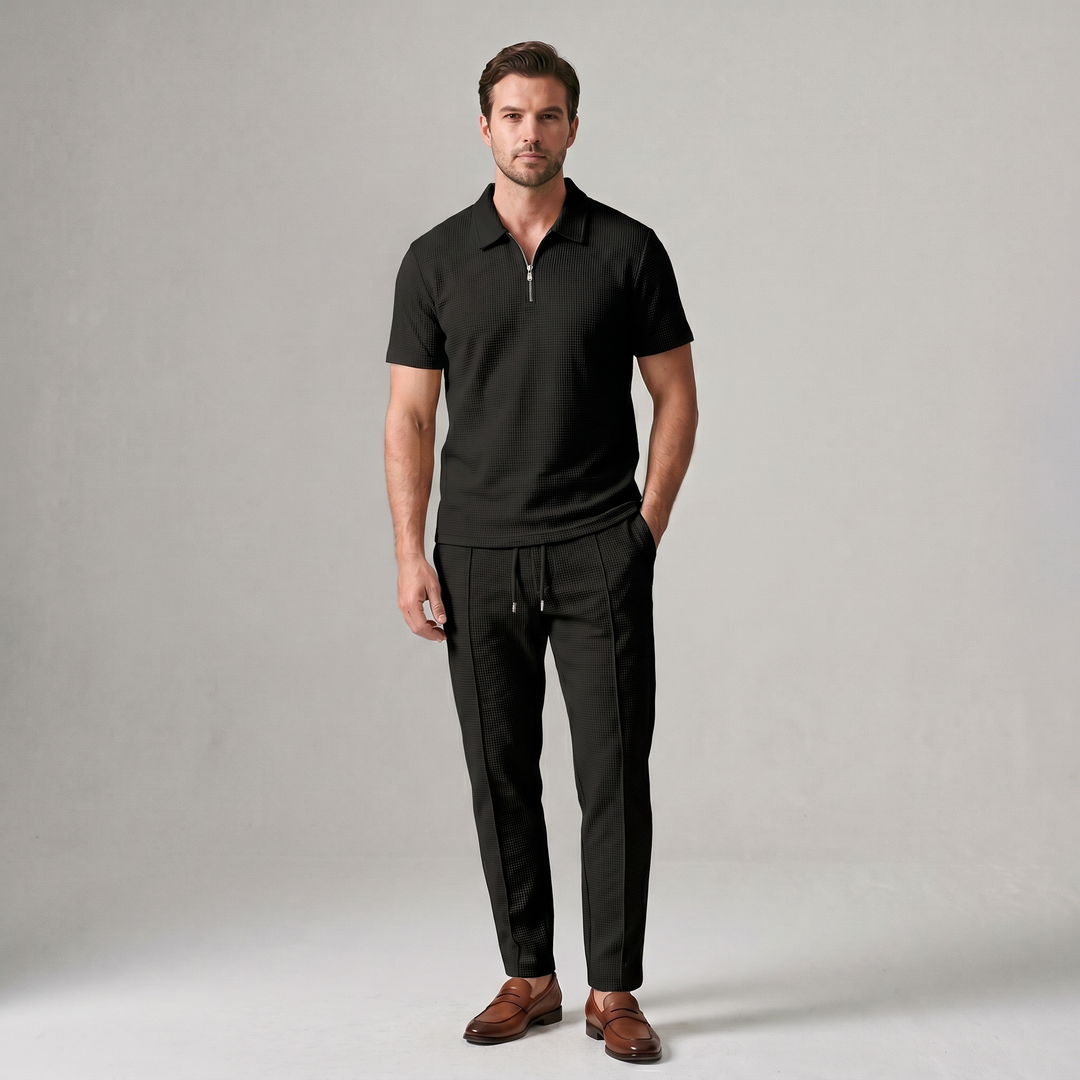 Russell | Men's Waffle-Knit Zip-Collar Polo and Trousers Set