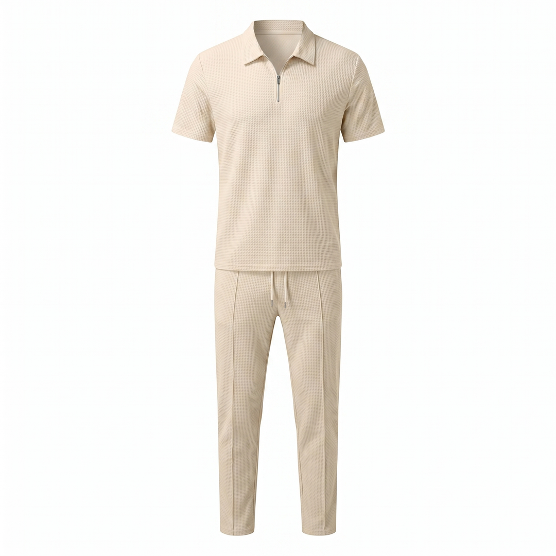 Russell | Men's Waffle-Knit Zip-Collar Polo and Trousers Set
