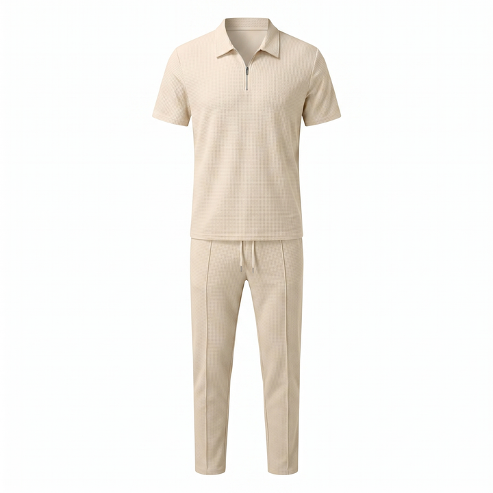 Russell | Men's Waffle-Knit Zip-Collar Polo and Trousers Set