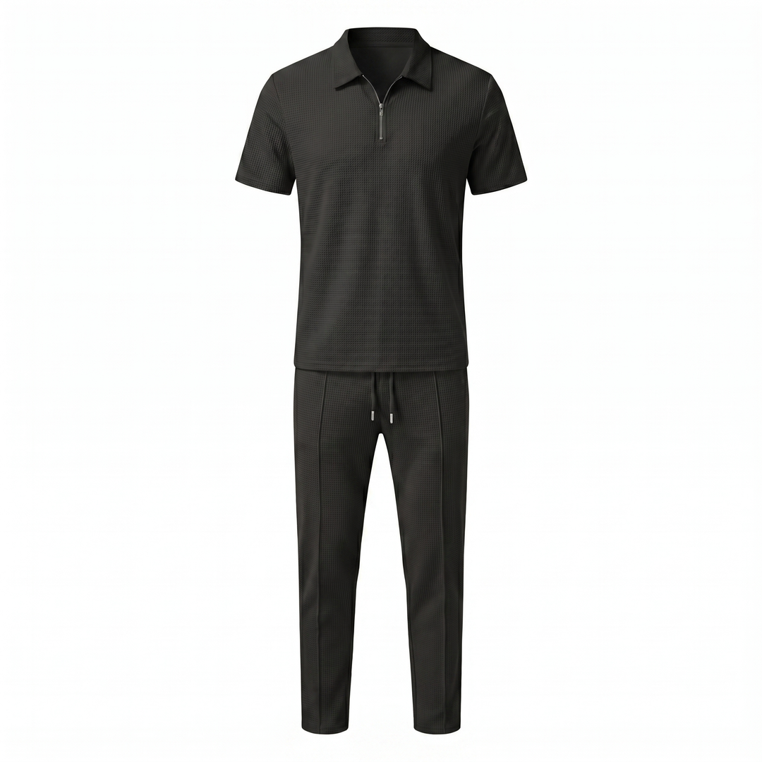 Russell | Men's Waffle-Knit Zip-Collar Polo and Trousers Set
