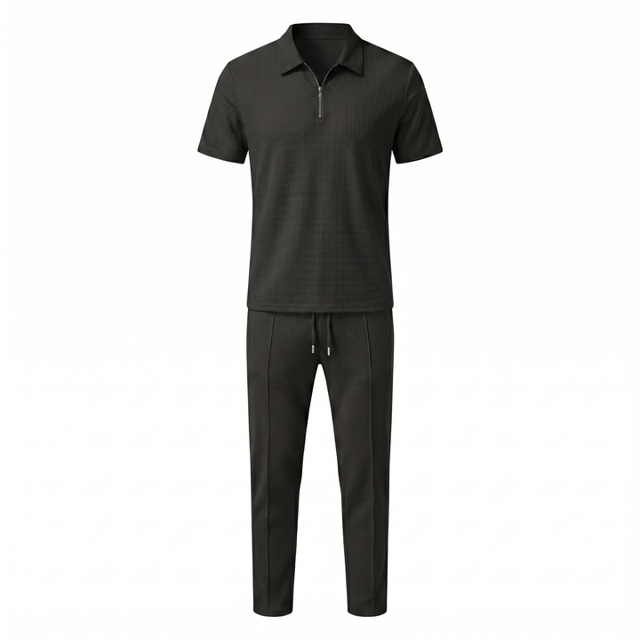 Russell | Men's Waffle-Knit Zip-Collar Polo and Trousers Set