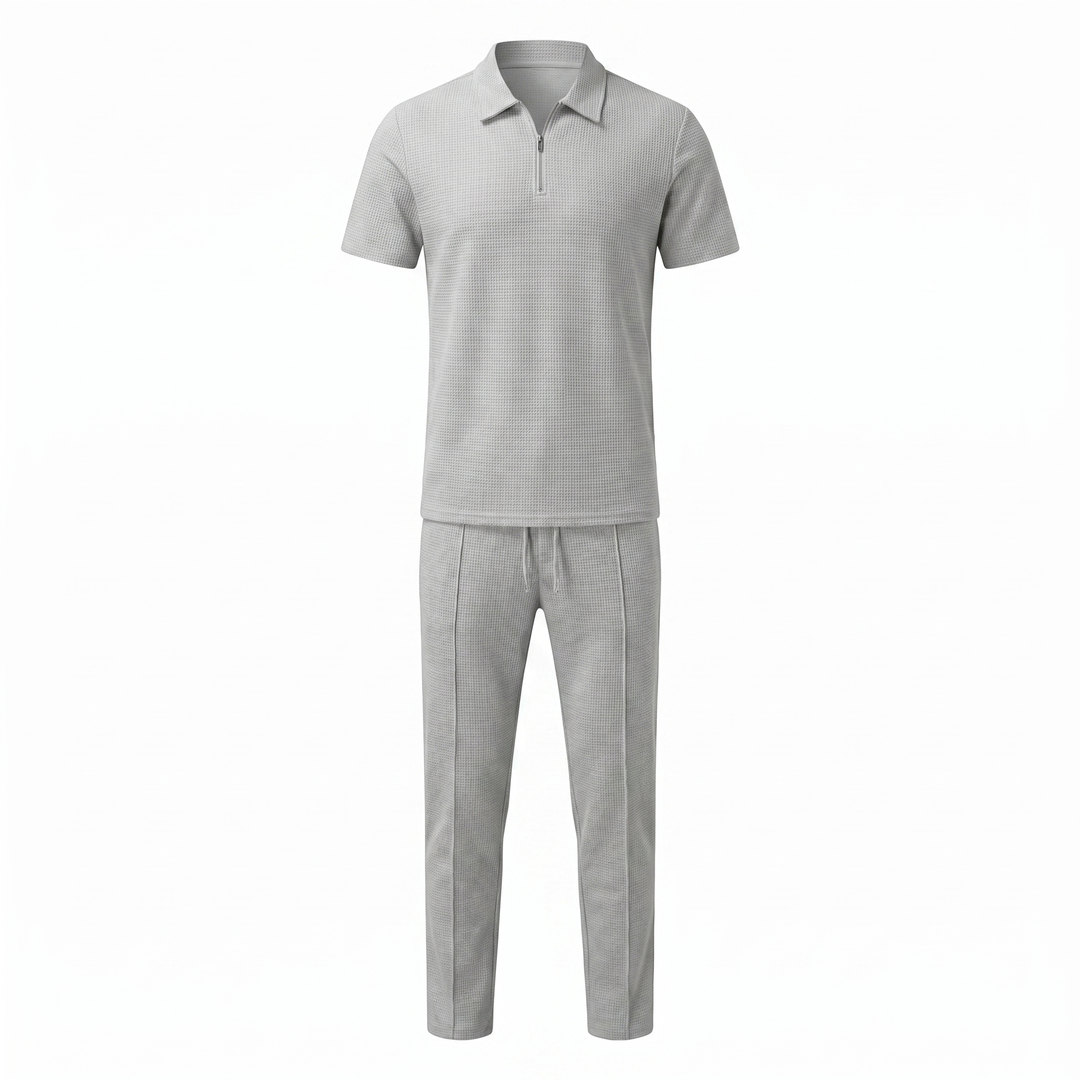 Russell | Men's Waffle-Knit Zip-Collar Polo and Trousers Set