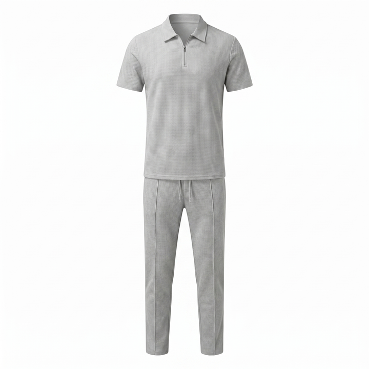 Russell | Men's Waffle-Knit Zip-Collar Polo and Trousers Set