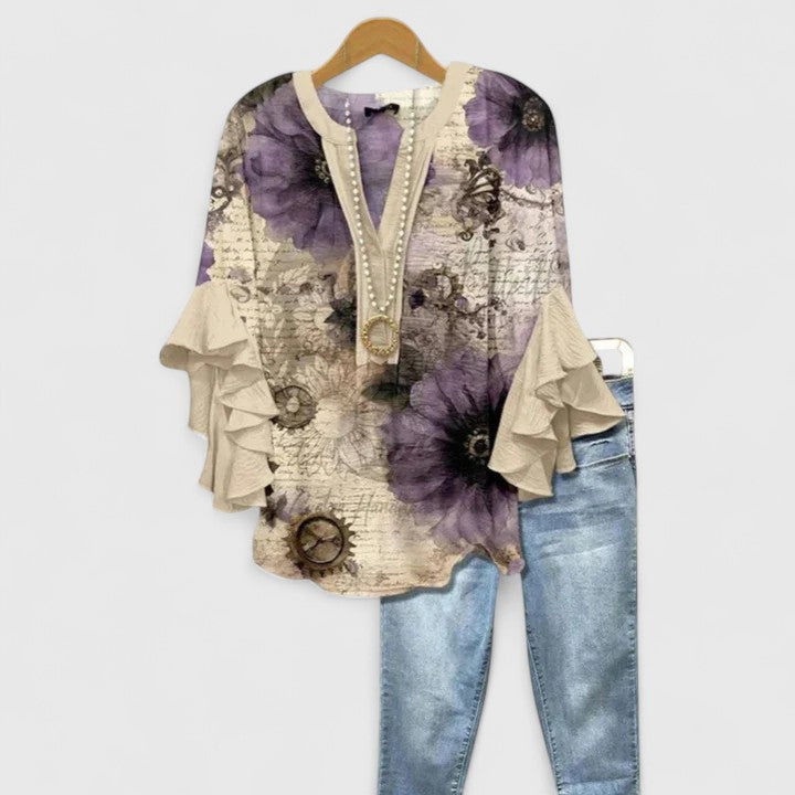 Saryphiah | Women's Floral Print Ruffled Sleeve Comfortable Blouse