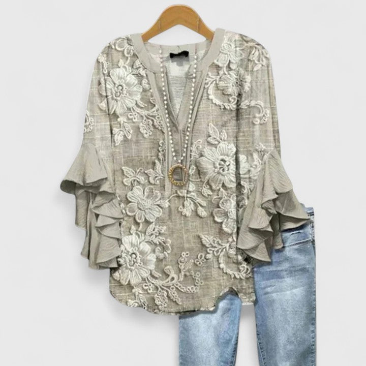 Saryphiah | Women's Floral Print Ruffled Sleeve Comfortable Blouse