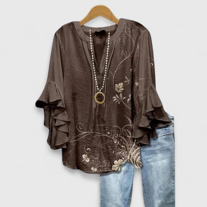 Saryphiah | Women's Floral Print Ruffled Sleeve Comfortable Blouse