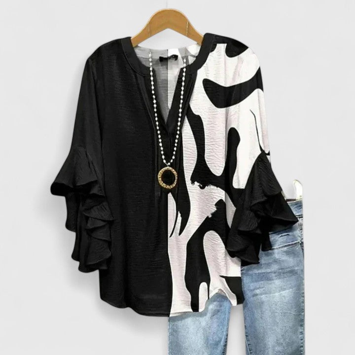 Saryphiah | Women's Floral Print Ruffled Sleeve Comfortable Blouse